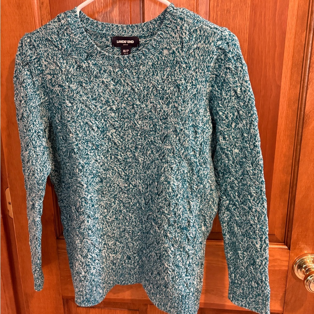 Lands' End Green Drifter Crew Neck Sweater size Medium Petite (10-12)